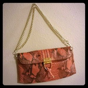Scarlet red snakeskin genuine leather purse.